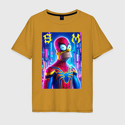 Футболка оверсайз мужская Homer Simpson and Spider man - collaboration, цвет: горчичный