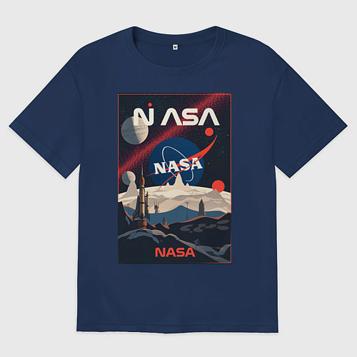 Мужская футболка оверсайз NASA ретро / Тёмно-синий – фото 1