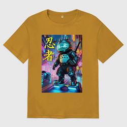 Мужская футболка оверсайз Тоторо кибер ниндзя - неоновое свечение