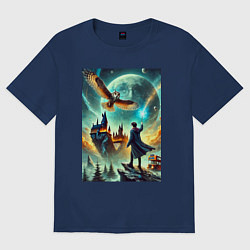 Мужская футболка оверсайз Harry Potter and owl - Hogwarts