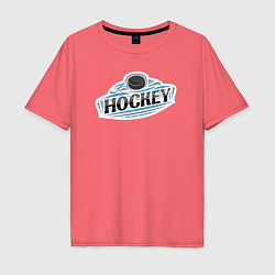 Футболка оверсайз мужская Play hockey, цвет: коралловый