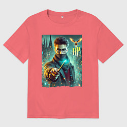 Мужская футболка оверсайз Harry Potter with a magic wand - ai art fantasy