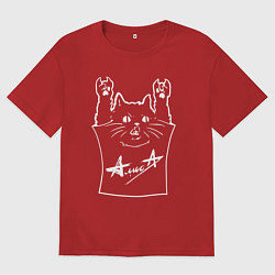 Футболка оверсайз мужская Алиса - кот рок, цвет: красный