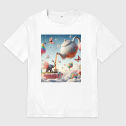 Мужская футболка оверсайз Чаепитие крылатого слона - психоделика