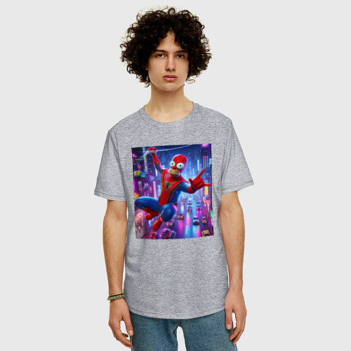Мужская футболка оверсайз Homer Simpson and Spider man - collaboration / Меланж – фото 3