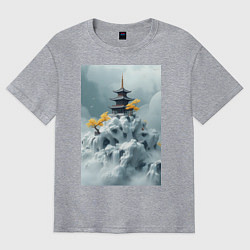 Футболка оверсайз мужская Тихий японский пейзаж, цвет: меланж