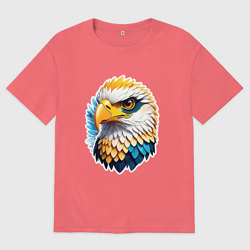 Мужская футболка оверсайз Яркая голова орла / Коралловый – фото 1