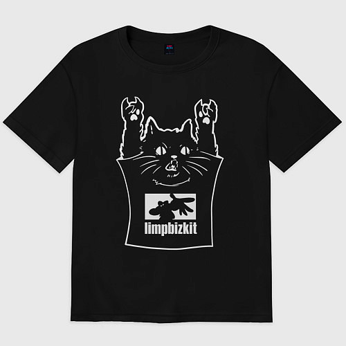 Мужская футболка оверсайз Limp Bizkit - cat rock / Черный – фото 1