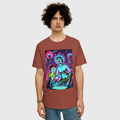 Мужская футболка оверсайз Рик и Морти изучают инопланетное насекомое / Кирпичный – фото 3