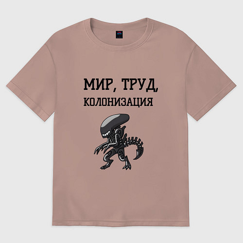 Мужская футболка оверсайз Мир труд колонизация / Пыльно-розовый – фото 1