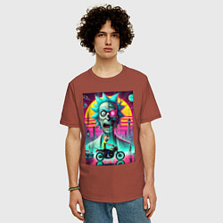 Футболка оверсайз мужская Кибер Рик и Морти на мотоцикле, цвет: кирпичный — фото 2