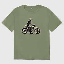 Мужская футболка оверсайз Скелет мотоциклист