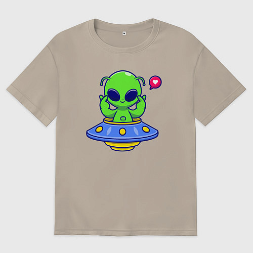 Мужская футболка оверсайз Love alien / Миндальный – фото 1