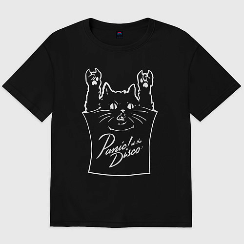 Мужская футболка оверсайз Panic at the disco - cat rock / Черный – фото 1