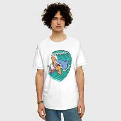 Футболка оверсайз мужская Серфер и акула, цвет: белый — фото 2
