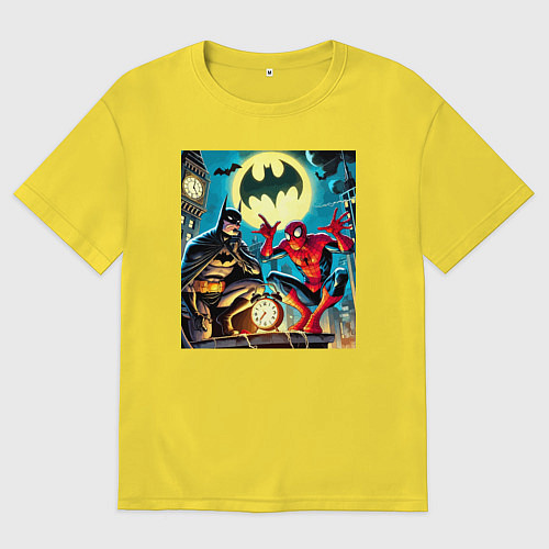 Мужская футболка оверсайз Batman with Spider-man - ai art fantasy / Желтый – фото 1