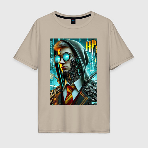 Мужская футболка оверсайз Cyber Harry Potter - ai art fantasy / Миндальный – фото 1