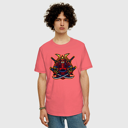 Мужская футболка оверсайз Angry samurai / Коралловый – фото 3