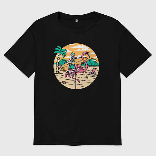 Мужская футболка оверсайз Скелетик серфингист / Черный – фото 1