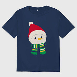 Мужская футболка оверсайз Праздничный снеговик в красной шапочке