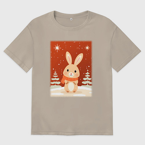 Мужская футболка оверсайз Снежный милый кролик / Миндальный – фото 1