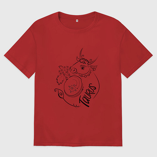 Мужская футболка оверсайз Телец зодиак / Красный – фото 1