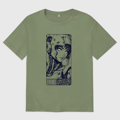 Мужская футболка оверсайз Футуристичная кибернетическая девушка / Авокадо – фото 1