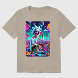 Мужская футболка оверсайз Рик в неоновых очках среди грибов