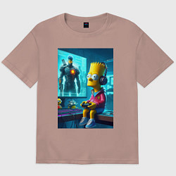 Футболка оверсайз мужская Bart Simpson is an avid gamer, цвет: пыльно-розовый