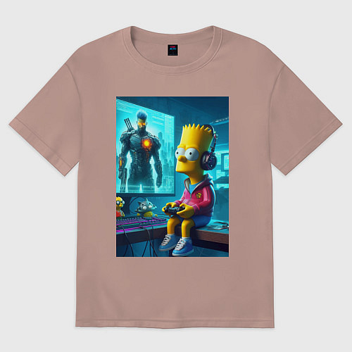Мужская футболка оверсайз Bart Simpson is an avid gamer / Пыльно-розовый – фото 1