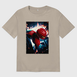 Мужская футболка оверсайз Человек паук над ночным городом