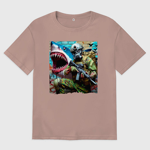 Мужская футболка оверсайз Shark and warrior - graffiti / Пыльно-розовый – фото 1