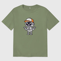 Мужская футболка оверсайз Дружелюбный робот в бейсболке