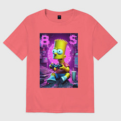 Футболка оверсайз мужская Bart Simpson - cool gamer, цвет: коралловый