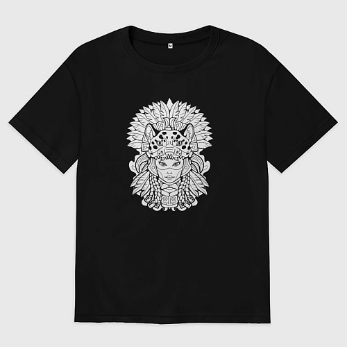 Мужская футболка оверсайз Индейская принцесса ягуар / Черный – фото 1