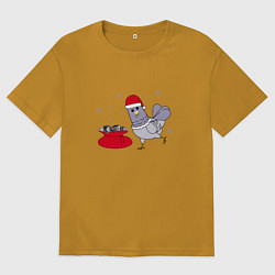 Футболка оверсайз мужская Голубь и мешок семечек, цвет: горчичный