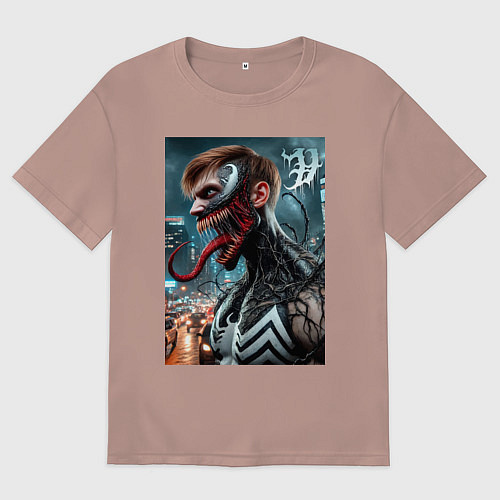 Мужская футболка оверсайз Превращение Эдди в Венома - нейроарт фантазия / Пыльно-розовый – фото 1