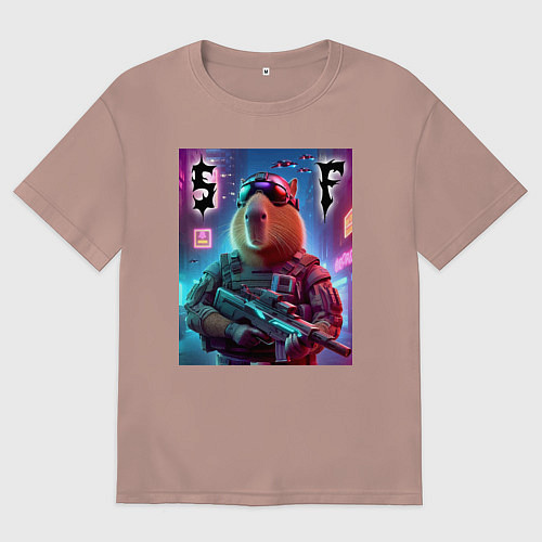 Мужская футболка оверсайз Capybara soldier - special forces / Пыльно-розовый – фото 1