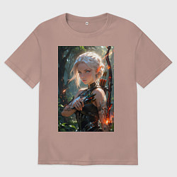 Футболка оверсайз мужская Девушка-эльф с магическим луком, цвет: пыльно-розовый