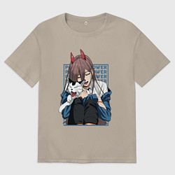 Мужская футболка оверсайз Человек-бензопила Пауэр и кошка