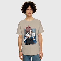 Футболка оверсайз мужская Человек-бензопила Пауэр и кошка, цвет: миндальный — фото 2