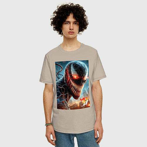 Мужская футболка оверсайз Ужасный Веном - неоновое свечение / Миндальный – фото 3