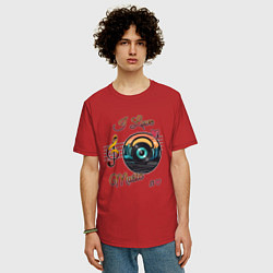 Футболка оверсайз мужская Я люблю музыку, цвет: красный — фото 2