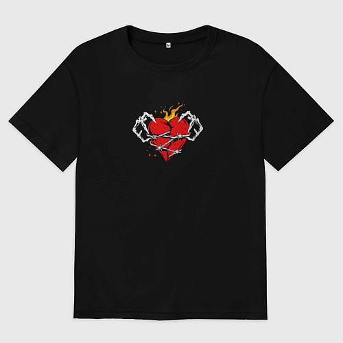 Мужская футболка оверсайз Big hearts of thorn wire / Черный – фото 1