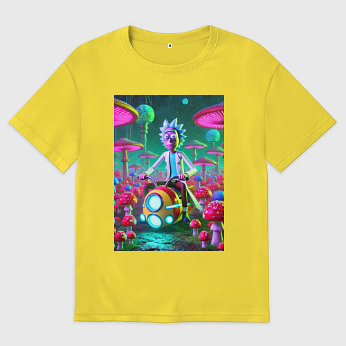 Мужская футболка оверсайз Рик на космическом мотоцикле - нейроарт / Желтый – фото 1
