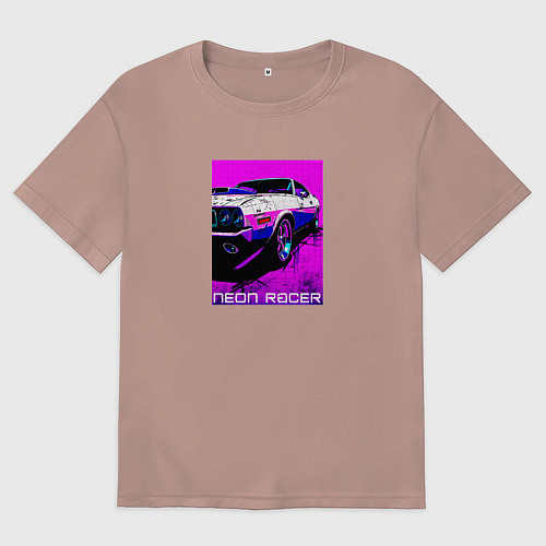 Мужская футболка оверсайз Neon racer / Пыльно-розовый – фото 1