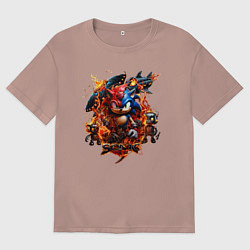 Мужская футболка оверсайз Соник и Наклз на фоне огненных роботов