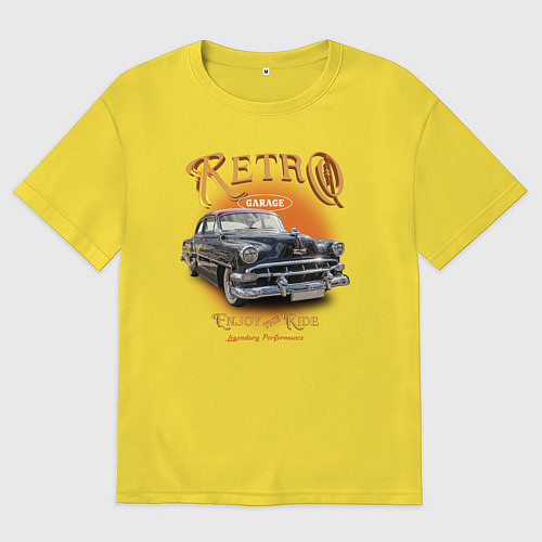 Мужская футболка оверсайз Ретро гараж и автомобиль Chevrolet 210 Deluxe / Желтый – фото 1