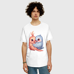 Футболка оверсайз мужская Влюбленные попугайчики, цвет: белый — фото 2