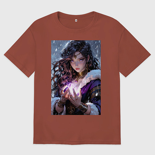 Мужская футболка оверсайз Прекрасная девушка-маг накладывает чары / Кирпичный – фото 1